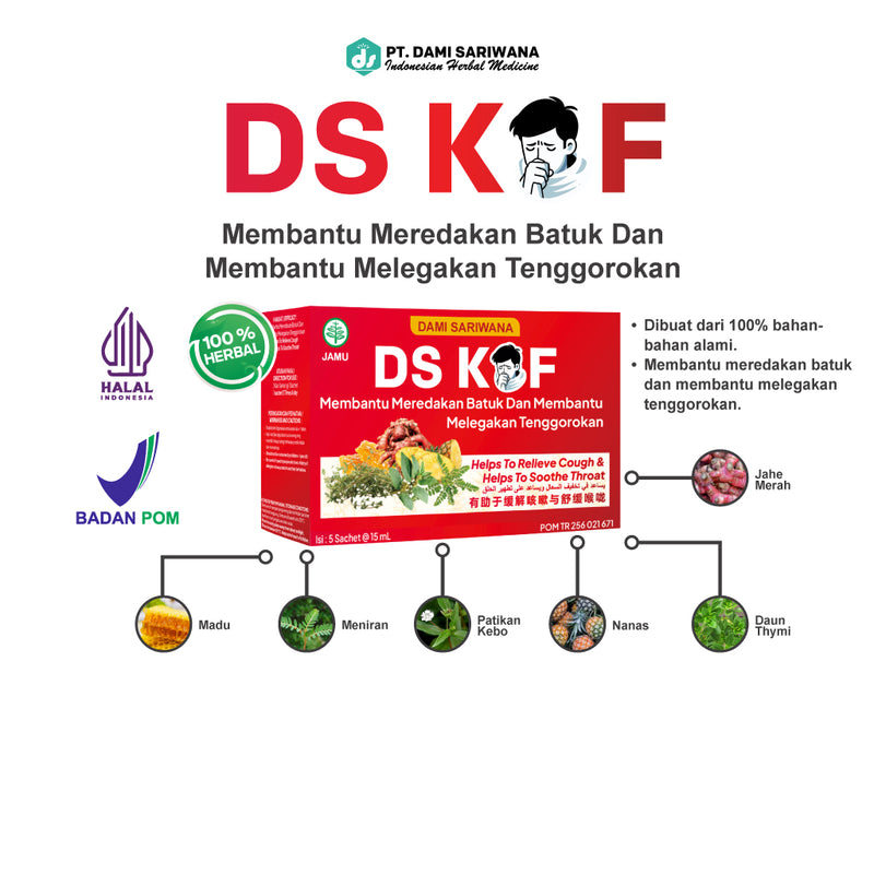 DS KOF Herbal Alami untuk Batuk & Tenggorokan - 1 Box isi 5 Sachet @15ml