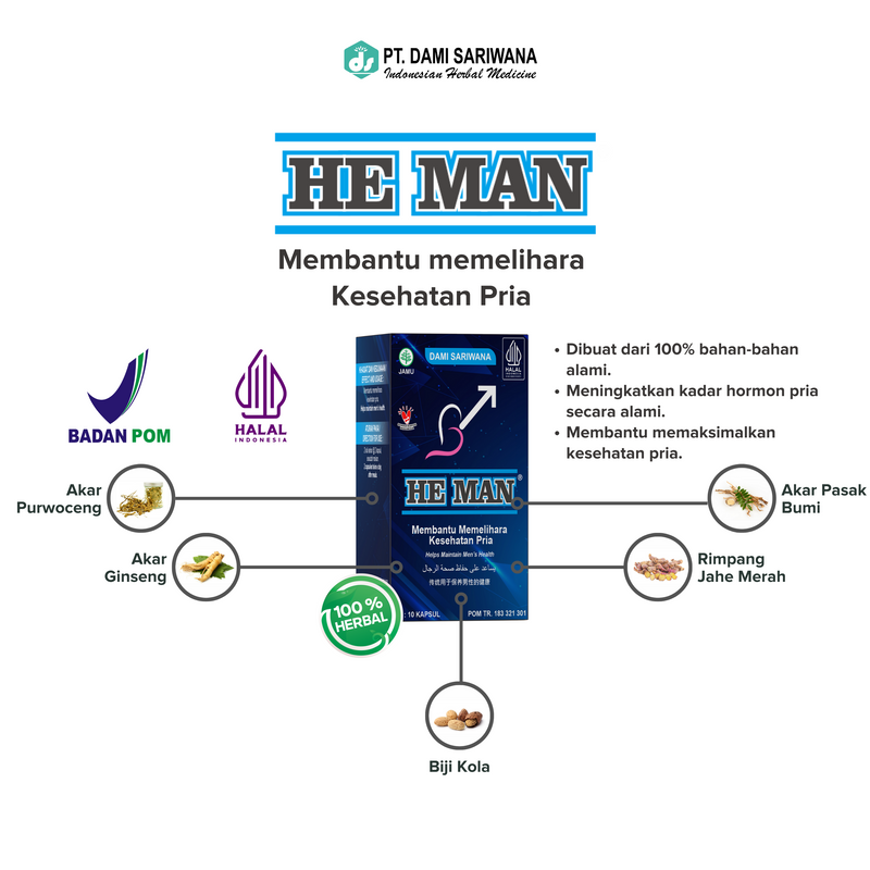 HE MAN Botol Isi 10 Kapsul Herbal Membantu Memelihara Kesehatan Pria Dami Sariwana