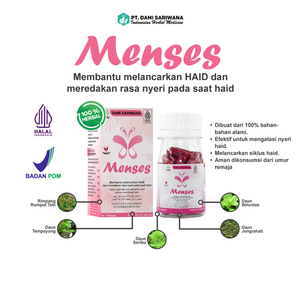 Obat Herbal MENSES 18 Kapsul Pelancar Siklus Haid dan Mengatasi Sakit Haid
