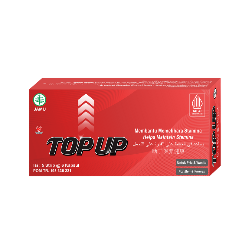 Suplemen Herbal TOP UP Strip (30 Kapsul) Memelihara Stamina, Tidak Mudah Lelah & Mengantuk (Selalu Terjaga)