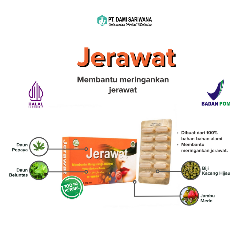 Obat Herbal JERAWAT 12 Kapsul Mengatasi Jerawat dan Bekas Jerawat, Menghaluskan & Mengurangi Gatal