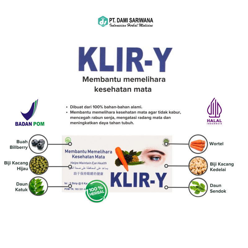 Suplemen Herbal KLIR Y Strip (30 Kapsul) | Vitamin Mata Memelihara Kesehatan Mata