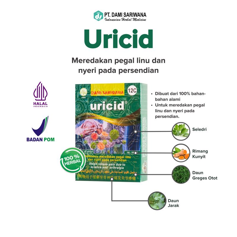 Obat Herbal URICID 100 Pil Mengatasi Asam Urat Pegal Linu dan Nyeri Sendi