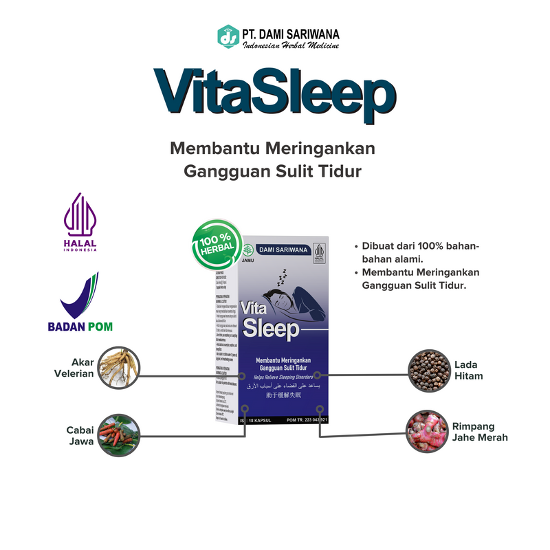 Vitasleep 18 Kapsul Herbal Mengatasi Insomnia Gangguan Sulit Tidur