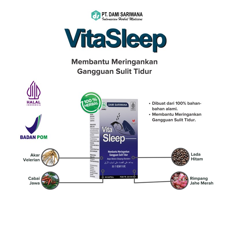 Vitasleep 90 Kapsul Herbal Mengatasi Insomnia Gangguan Sulit Tidur